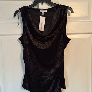 Calvin Klein black burnout velvet cowl neck top